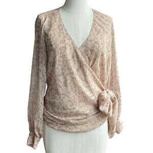 Women's Bardot Leaf Ditsy Print Wrap Blouse Lightweight Cropped Floral Top sz XS